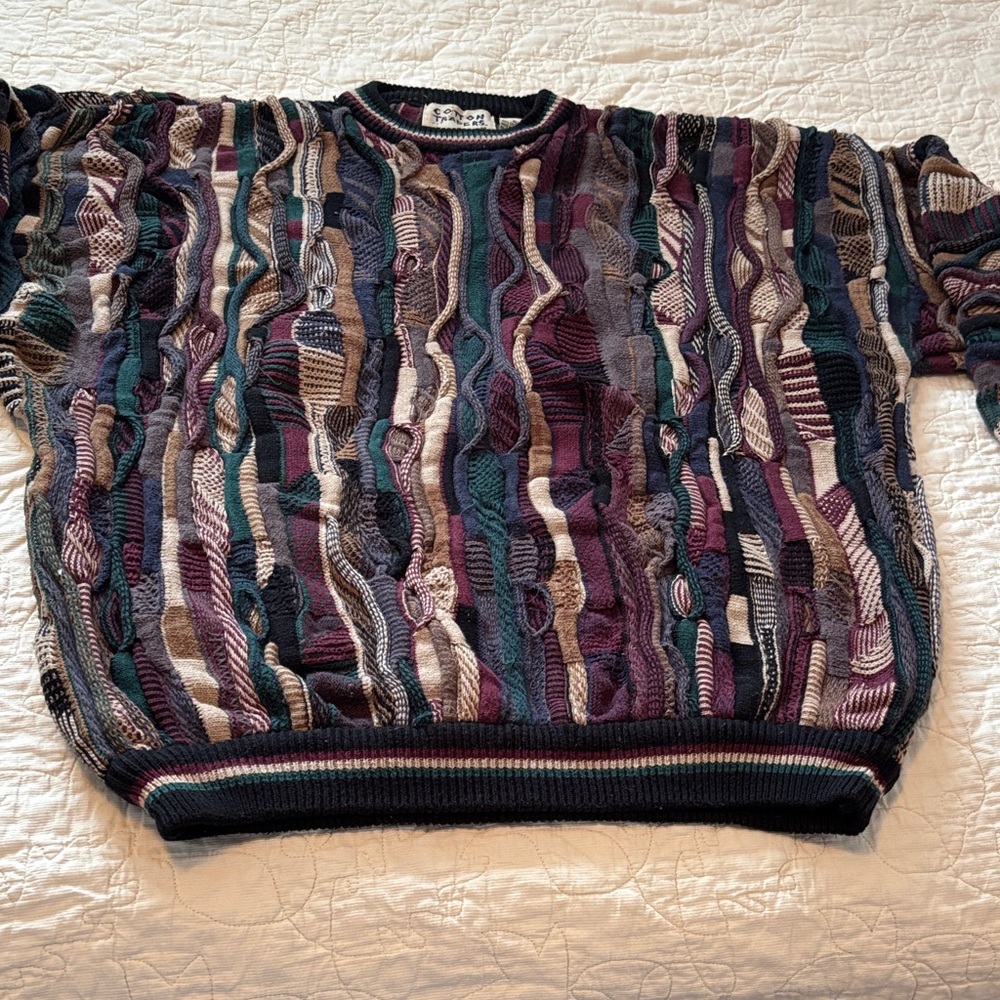 90s Vintage Cotton Traders XL Retro Textured Knit Sweater • Coogi-Style